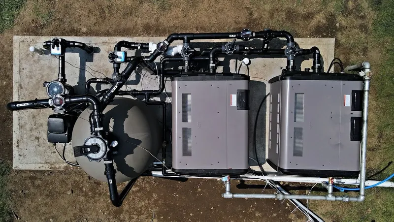 Top view of the heater manifold, valves and labeled lines