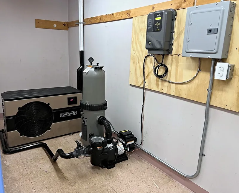 Hayward heat pump, Jandy cartridge filter, VS pump, TruClear salt control and subpanel