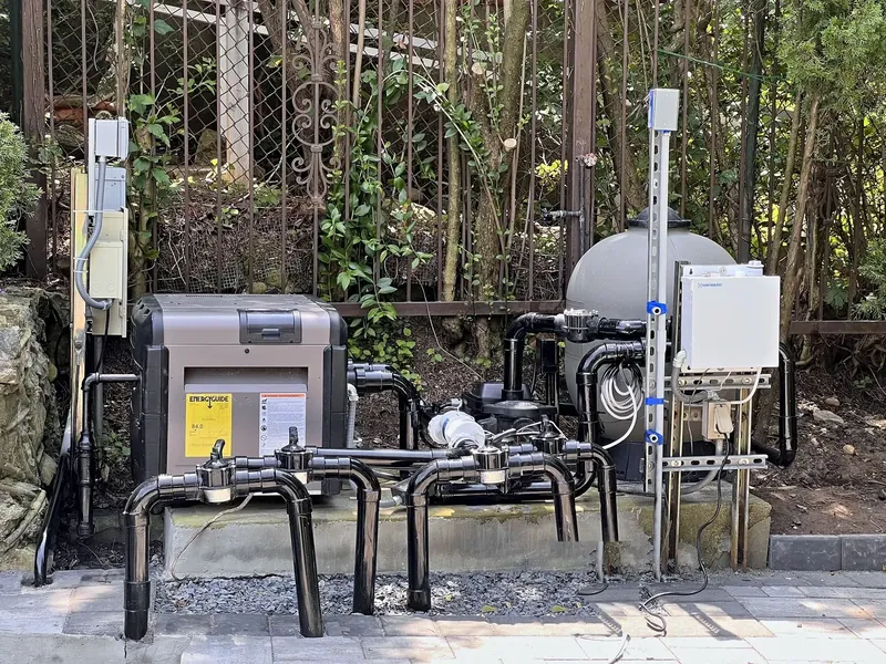 New equipment pad – Hayward gas heater, sand filter, pump and automation panel