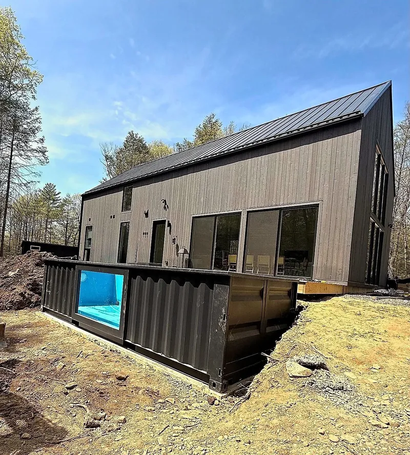 Finished container pool with glass viewing window